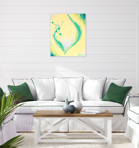 cocoon_of_love_download_of_pure_love_frequencies_by_contemporary_artist_and_painter_noelie_ceyral_with_white_sofa_and_green_cushions